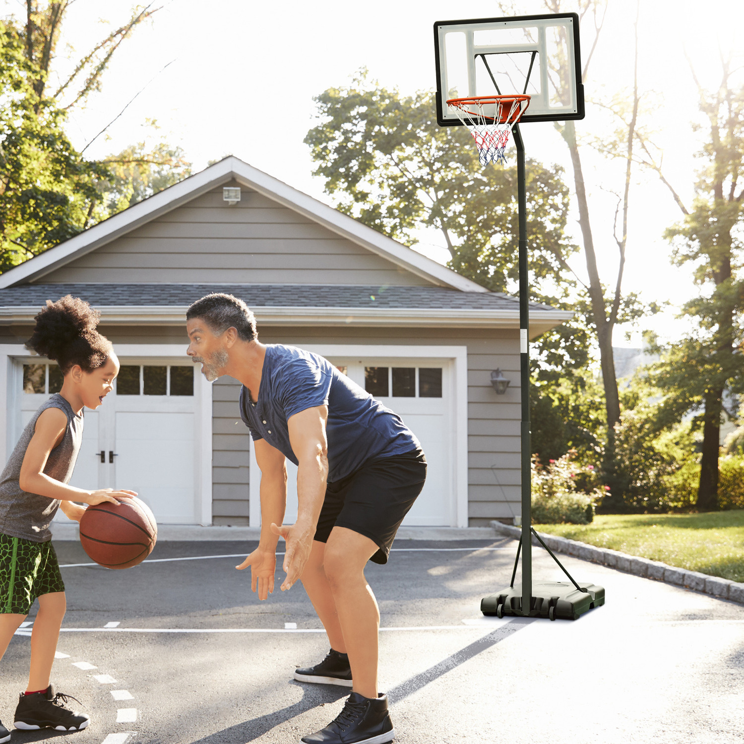 Outsunny Freestanding Adjustable Basketball Hoop - Black