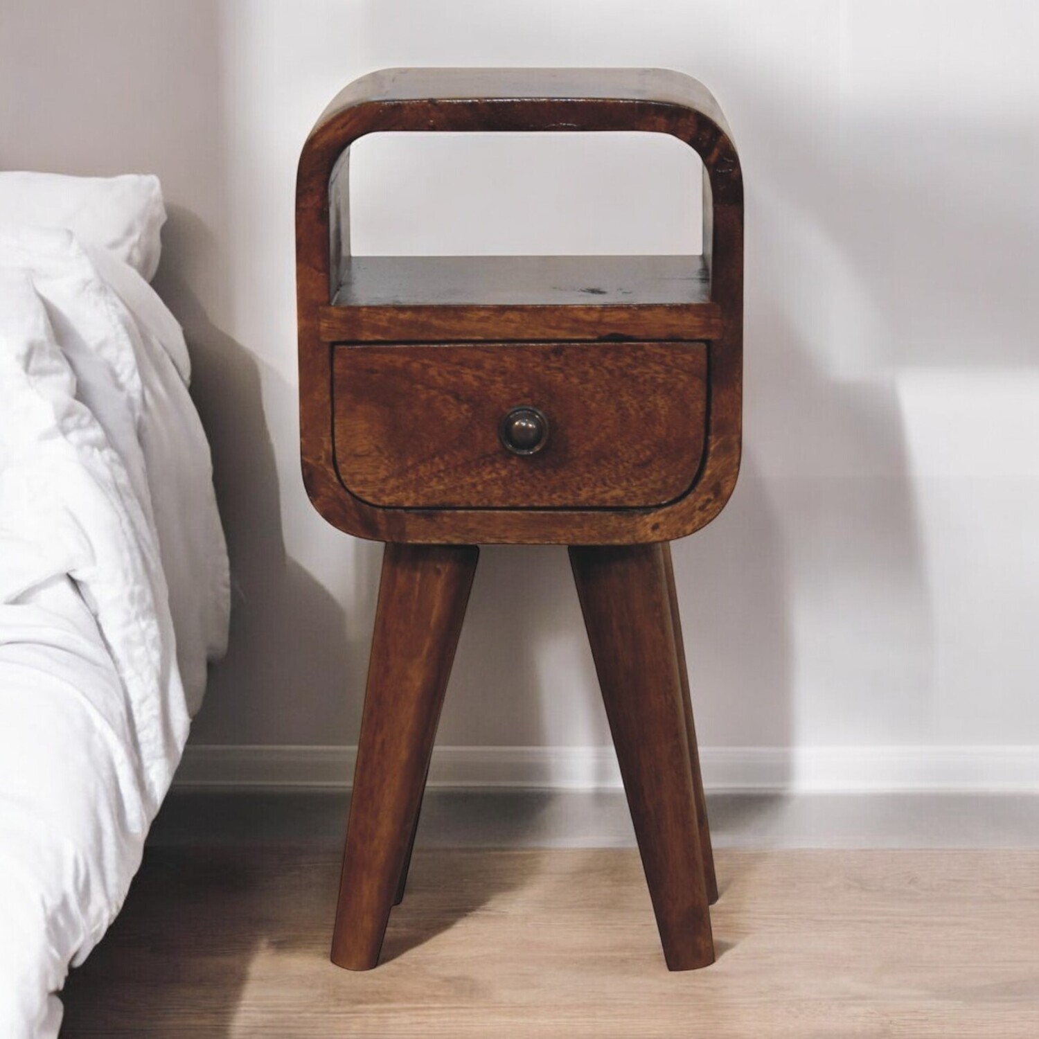 Artisan Furniture Solid Wood Extra Mini Chestnut Curve Open Slot Bedside - Brown