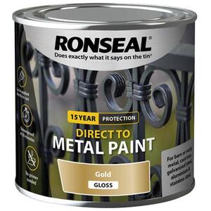 Ronseal Direct to Metal Paint Gold Gloss 250ml - Durable, No Primer Needed
