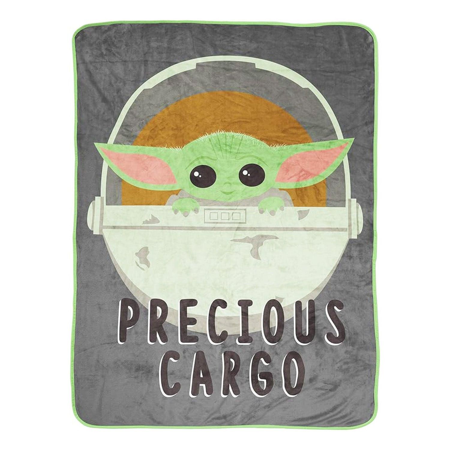 Star Wars: The Mandalorian Precious Cargo Sherpa Fleece Fluffy Baby Yoda Blanket - Grey/Green