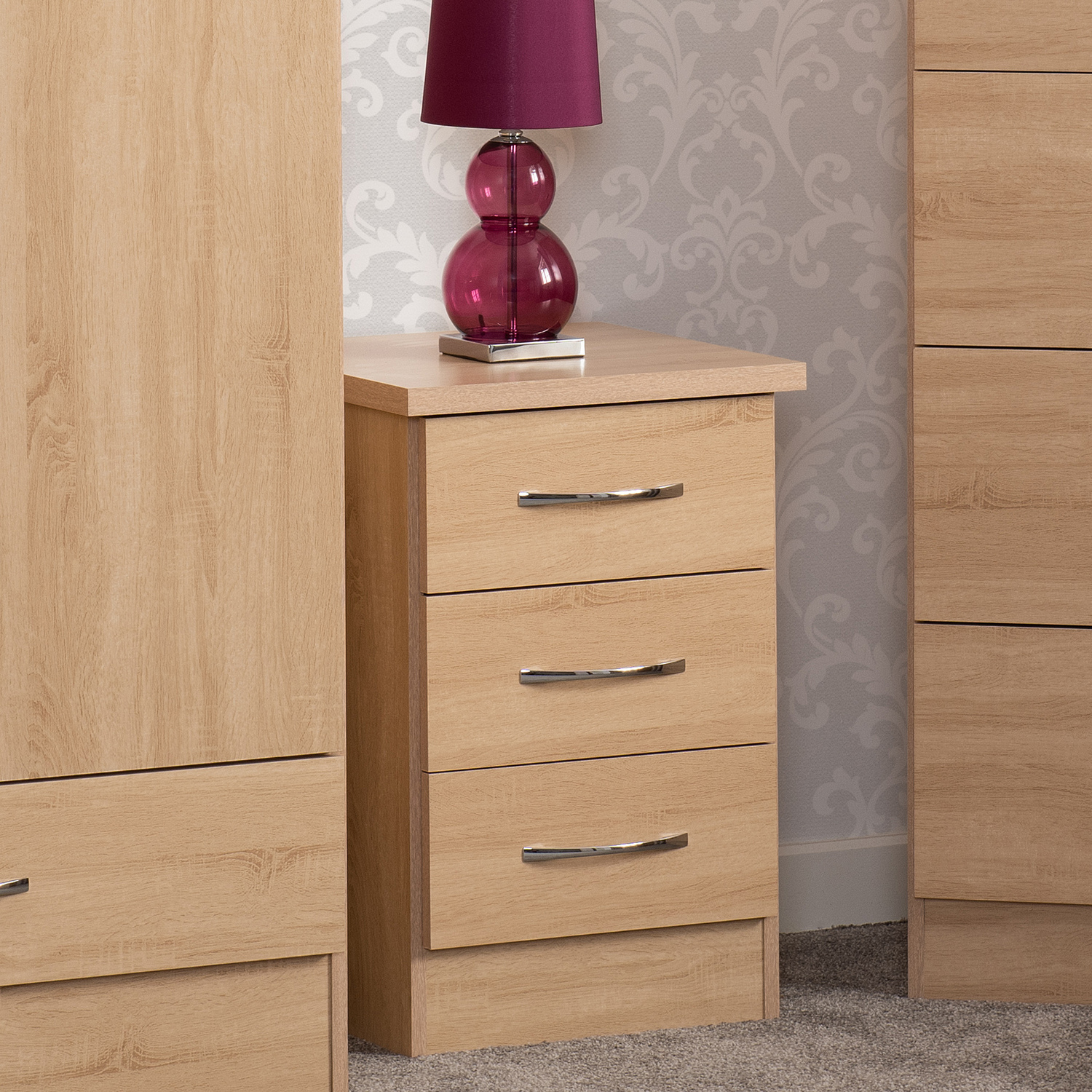 Seconique Nevada 3 Drawer Bedside - Sonoma Oak