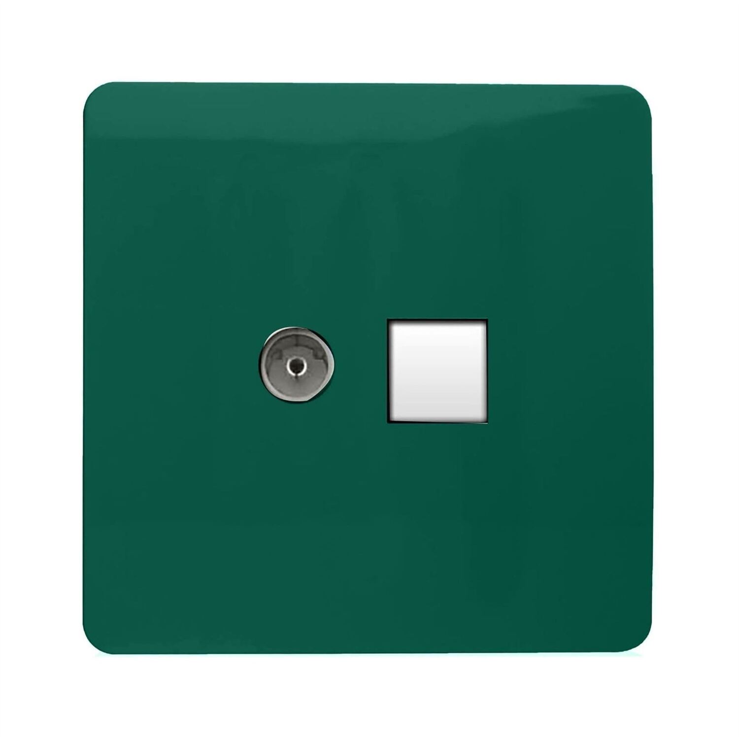 Trendi Switch 2 Gang Tv Co-Axial & Rj45 Cat 6 Ethernet Sockets - Dark Forest Green