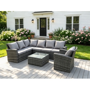 7 Seater High Back Rattan Corner Sofa Set Coffee Table