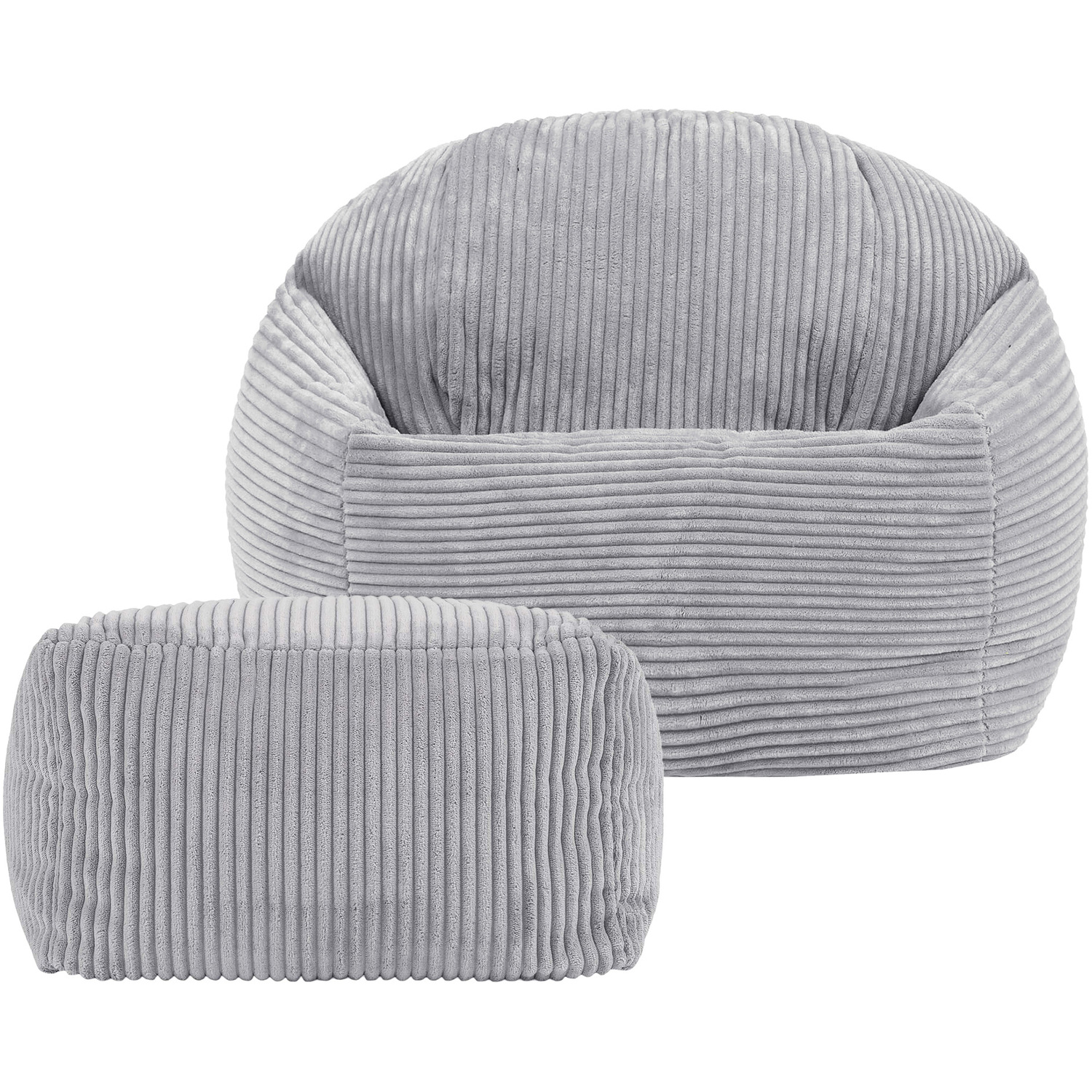 Icon Corduroy Kids High Rest Beanbag And Footstool - Grey