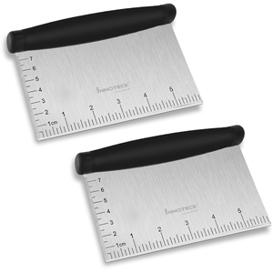 Stainless Steel Dough Scraper Pack of 2 With Measuring Marks And Rubber Handle