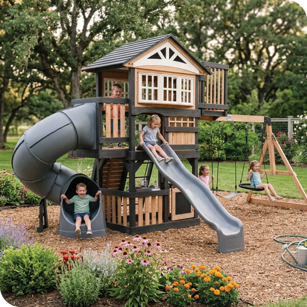 swing set in garden