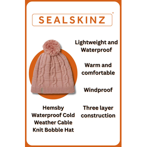 Mens & Ladies Waterproof Cold Weather Cable Knit Bobble Hat