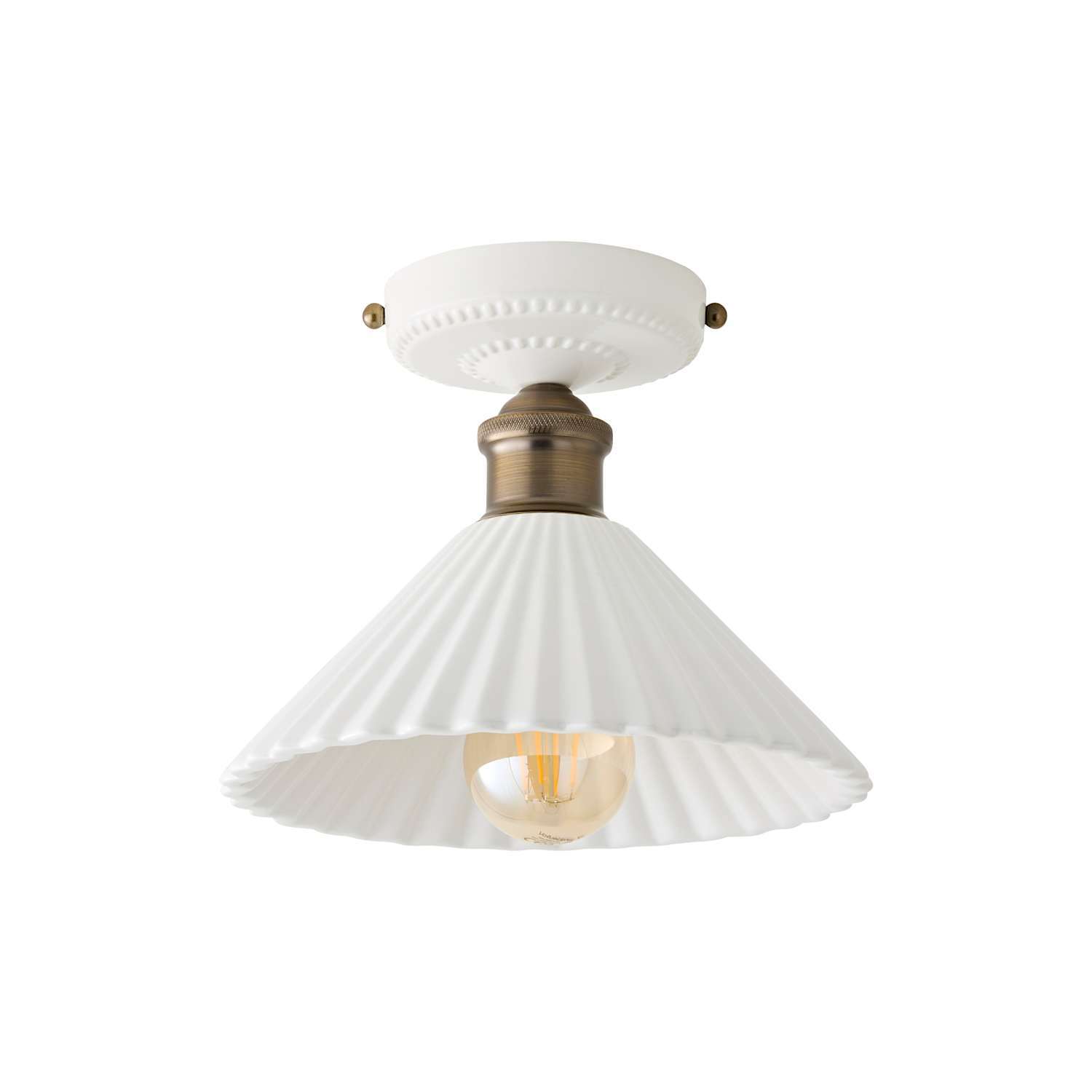 Valuelights Burford Ceramic Ribbed Semi Flush Ceiling Light - Cream
