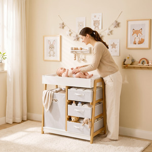 AIYAPLAY Baby Changing Table with 3 Drawers Basket Waterproof Pad