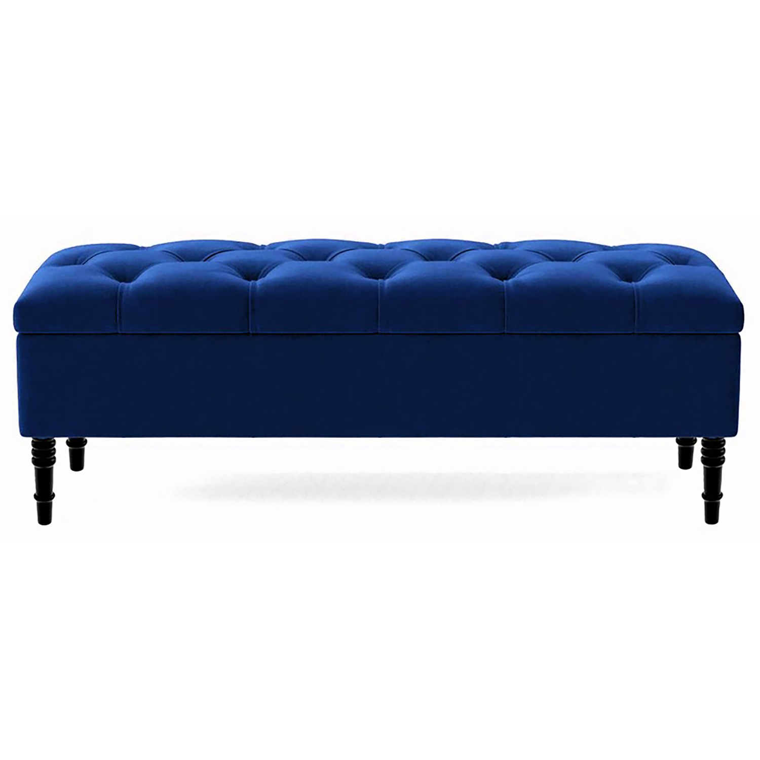 R&M Furnishers 150Cm Chesterfield Ottoman Storage Bench, Steel Grey Tufted Upholstered Velvet Ottoman Footstool - Sapphire Blue Plush Velvet