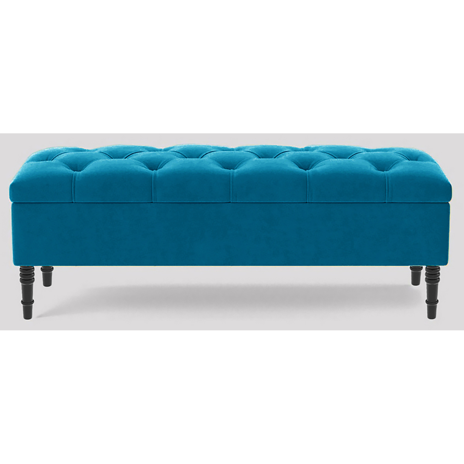R&M Furnishers 137Cm Chesterfield Ottoman Storage Bench, Duck Egg Tufted Upholstered Velvet Ottoman Footstool - Duck Egg Plush Velvet