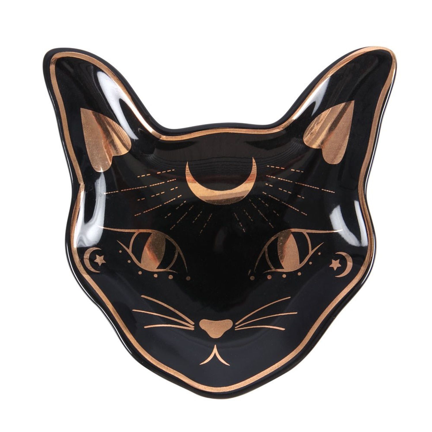 Something Different Mystic Mog Cat Face Trinket Dish - Black/Gold