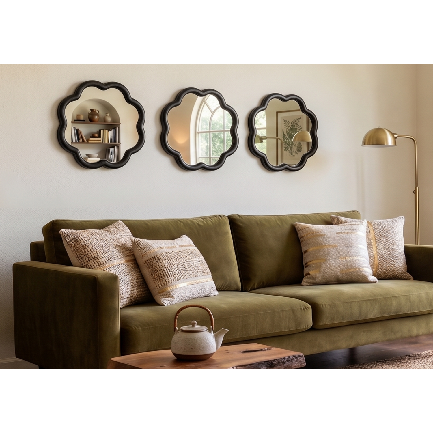 Deenz 3X Round Wavy Gold Plastic Wall Mirror 25Cm Dia. - Blacky