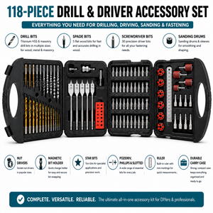 Drill Bit Set 118 Piece DIY HSS Titanium For Steel, Metal, Wood, Plastic, Screwdriver