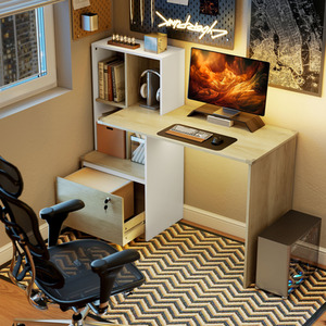 HOMCOM Computer Desk with Lockable File Drawers