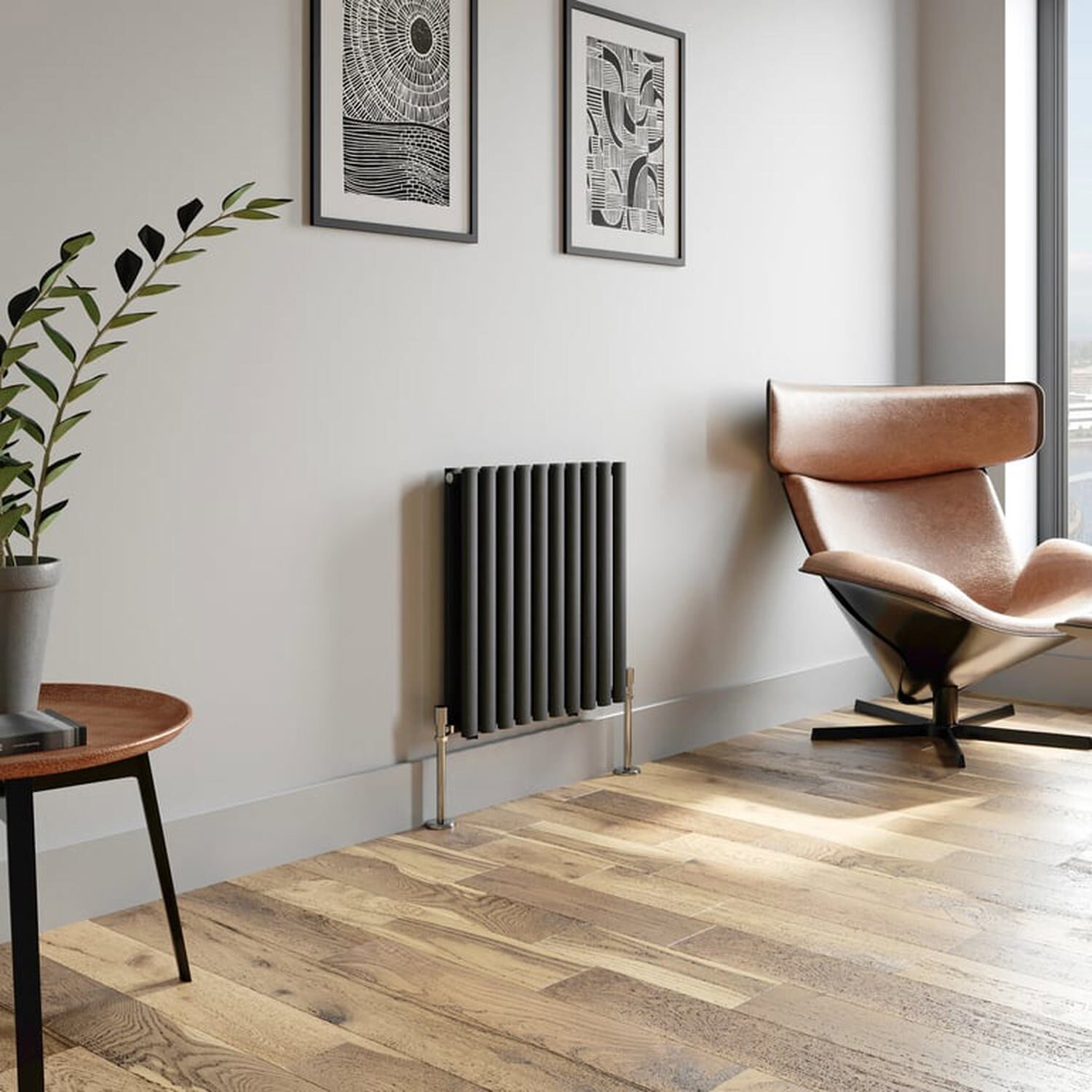 Temprazo Horizontal Oval Tube Double Panel Designer Radiator - 600 X 1440Mm Anthracite - Grey / 600Mm / 79Mm