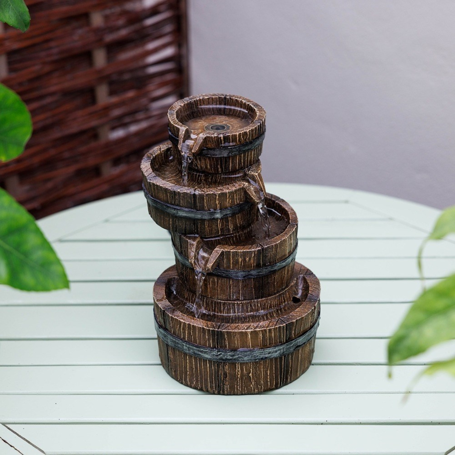 Primrose Darnick Barrel Cascading Table Top Water Feature in Brown