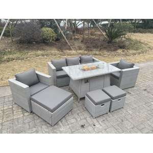 Rattan Fire Pit Garden Furniture Set Gas Heater Burner Chairs