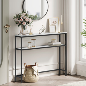 VASAGLE Console Table for Hallway, 2-Tier Slim Sofa Table, 20 x 80 x 80 cm