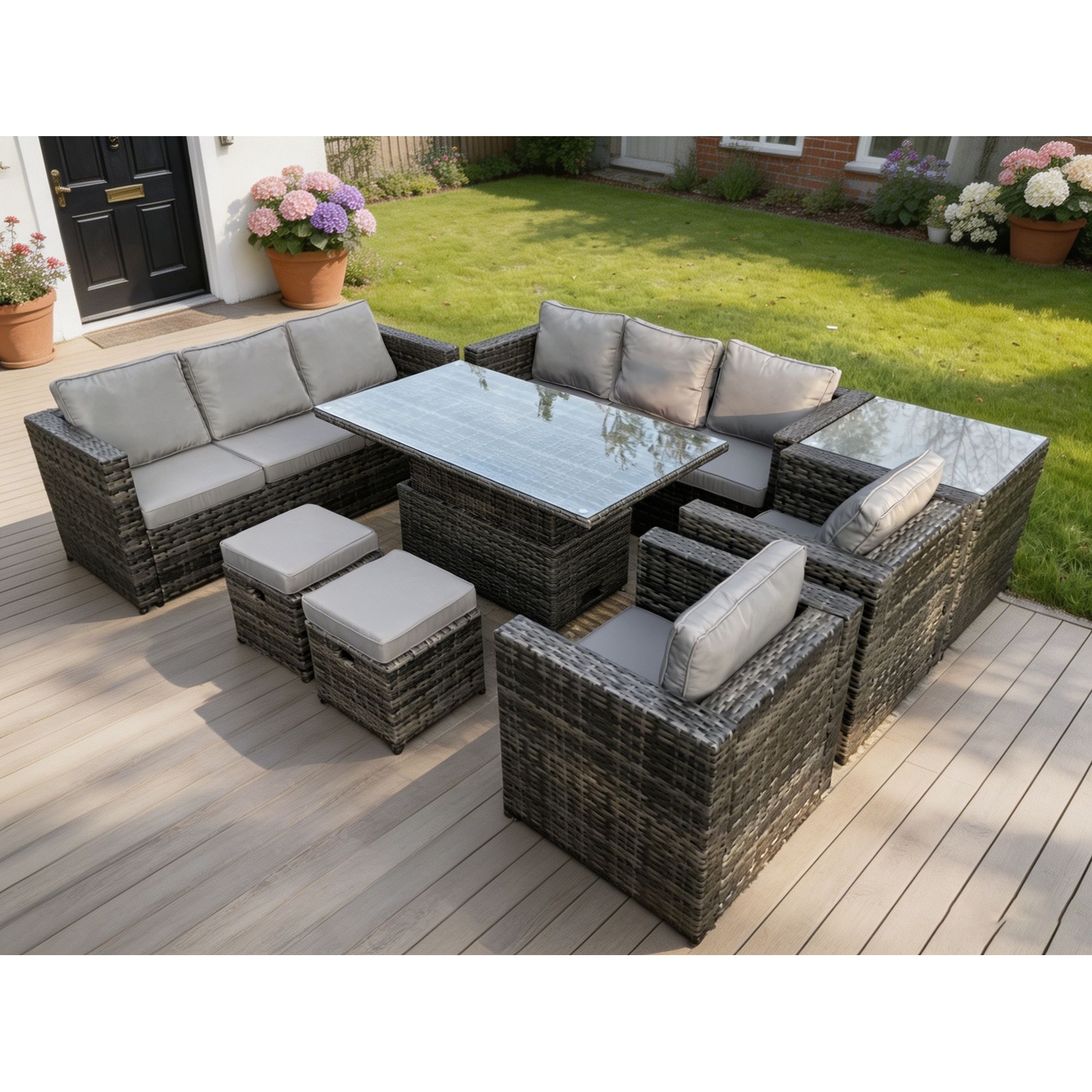 Fimous Unisex Dark Grey 10 Seater Rattan-Effect Garden Furniture Set - Image 3