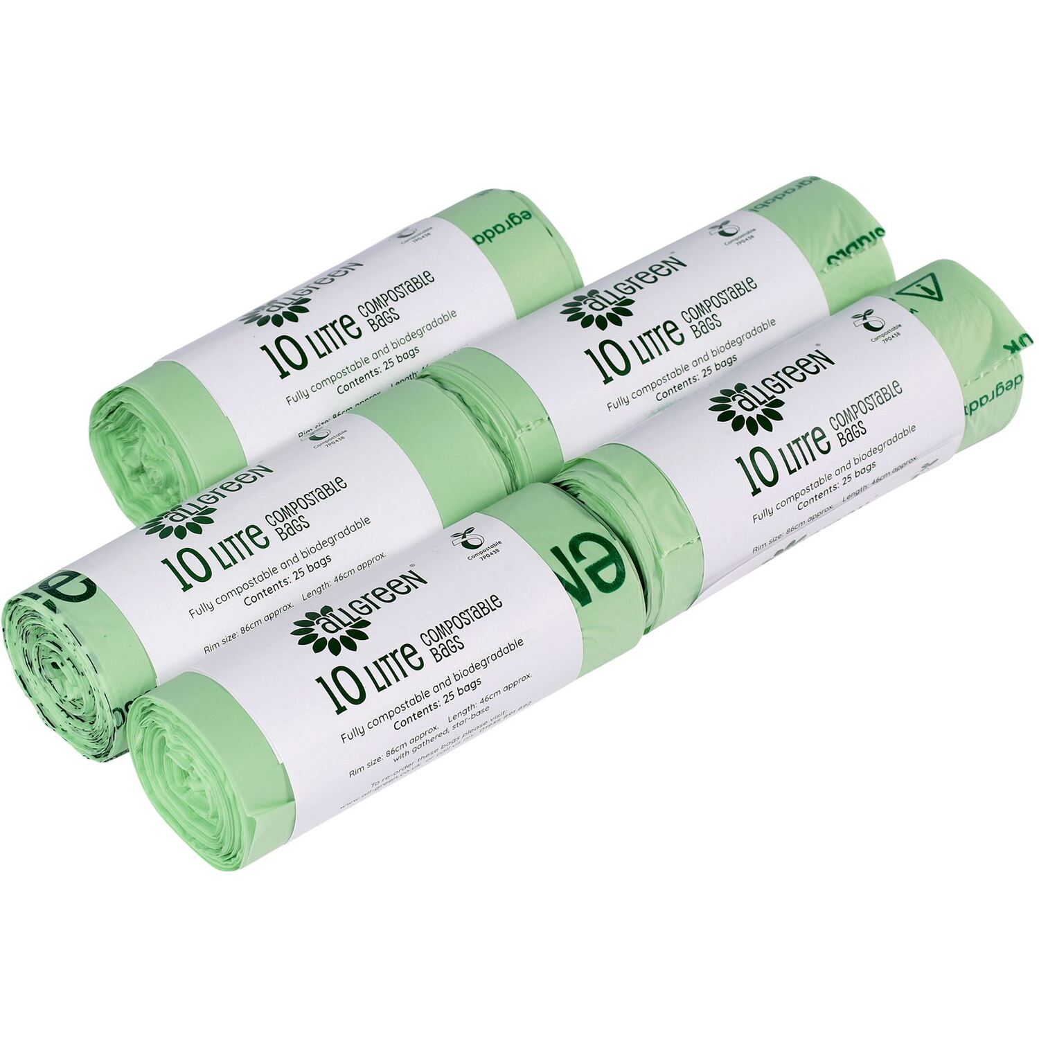 All-Green 10 Litre Compostable Food Waste Bin Liners - Green / 5