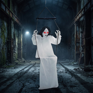 HOMCOM 170cm Animated Hanging Swing Ghost with Glowing Red Eyes