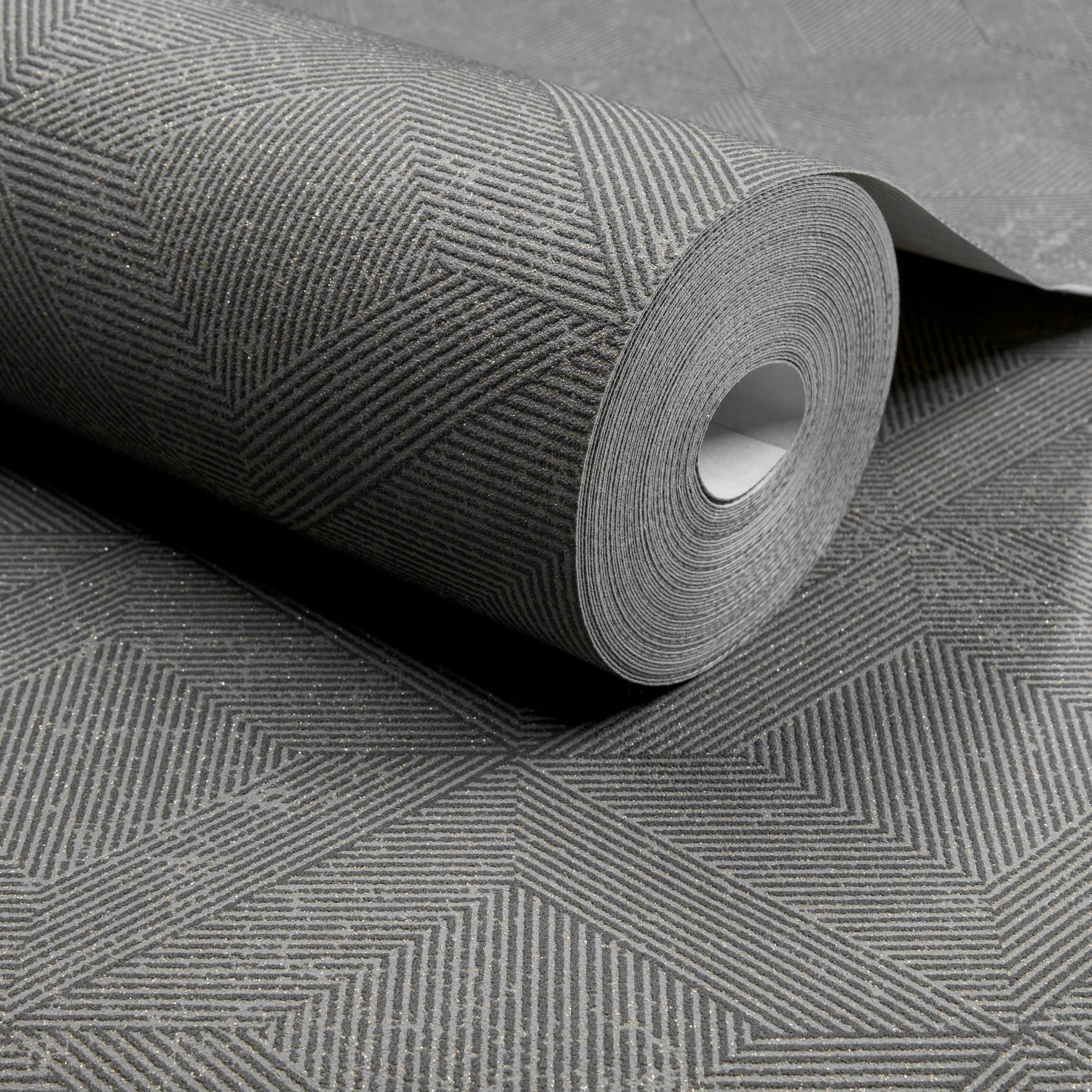 Grandeco Danillo Geometric Pattern Metallic Blown Vinyl Wallpaper - Black