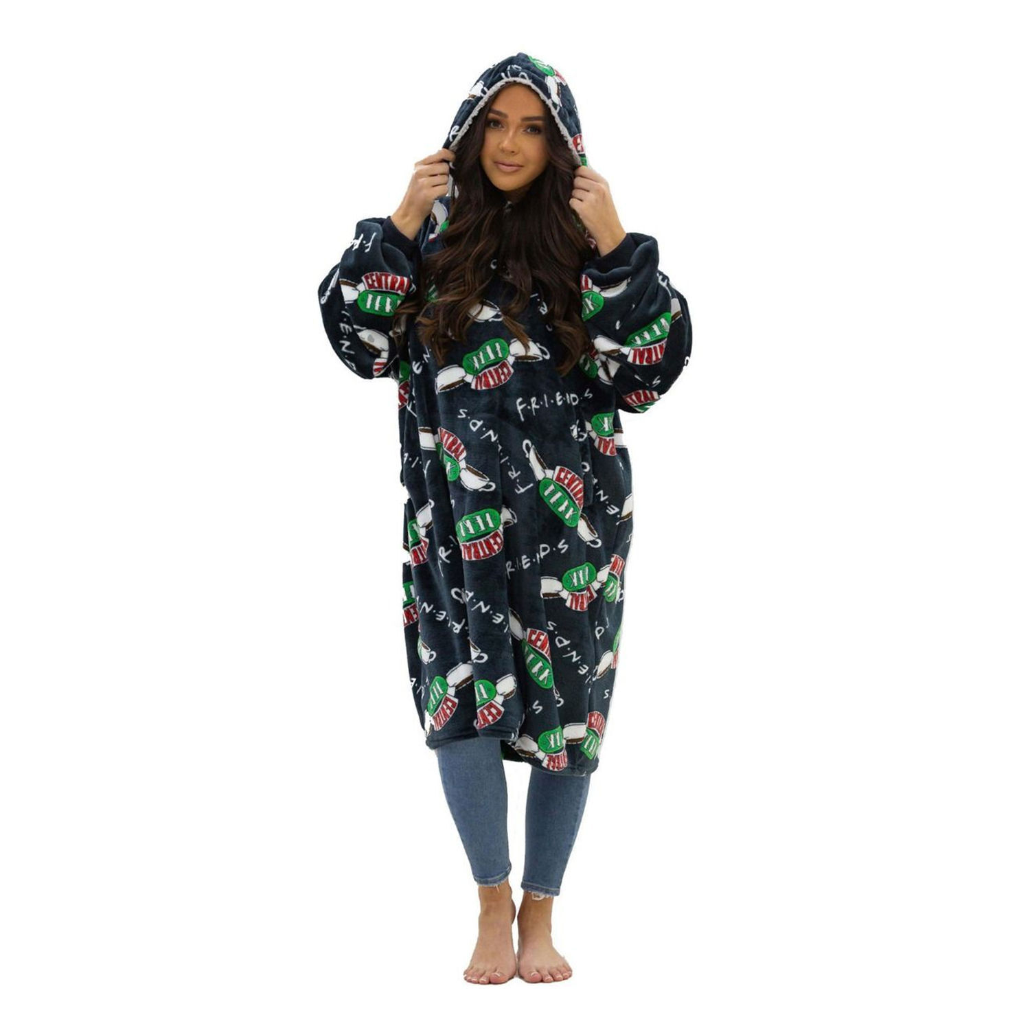 Friends Unisex Adult Logo Fleece Sherpa Lined Oversized Blanket Hoodie - Multicoloured