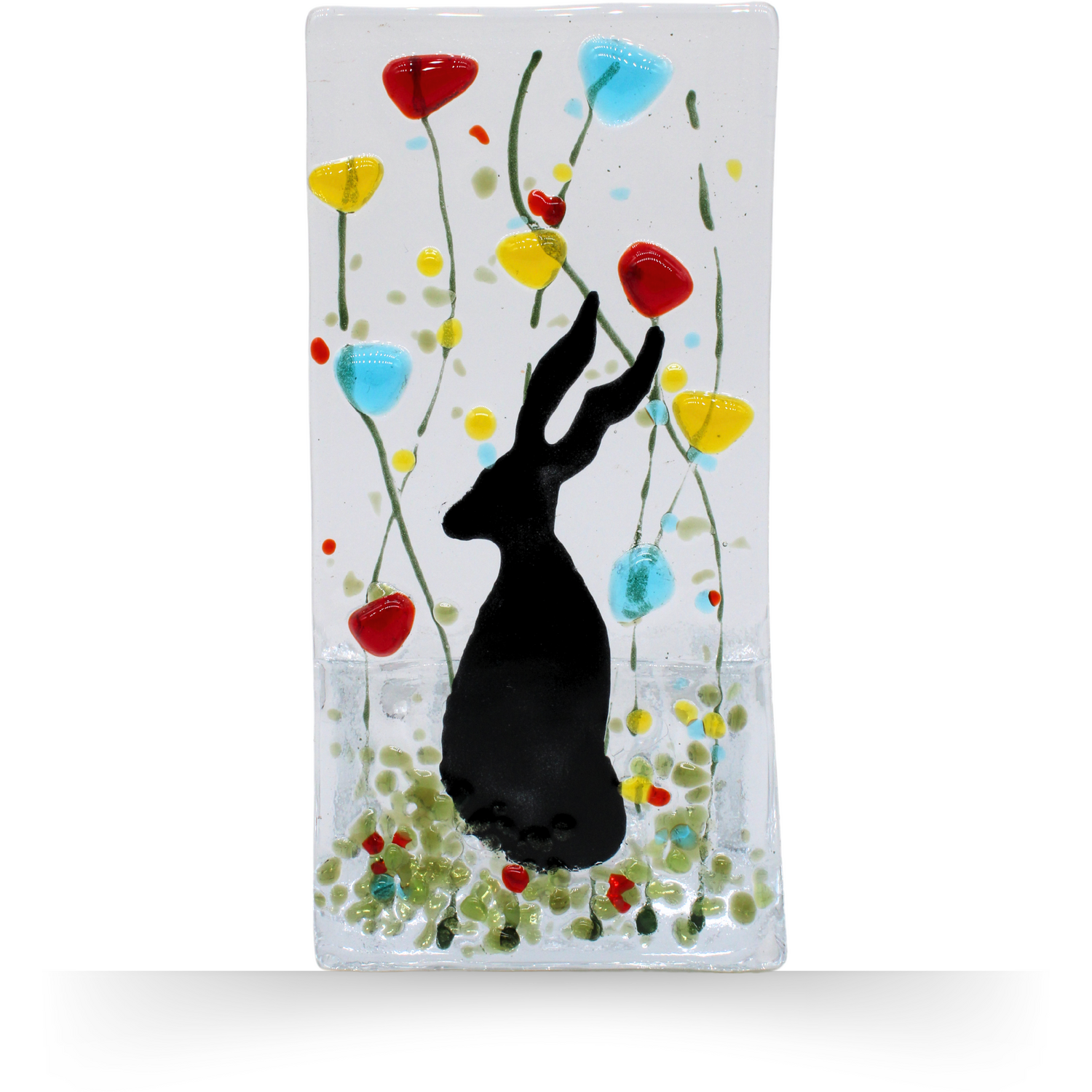 Fused Glass Tea Light Holder ¿ Hare & Wildflower Design (Handmade) - Pink