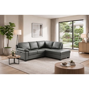 Brooklyn Dark Grey Leather Corner Sofa + USB Charging Ports - RHF