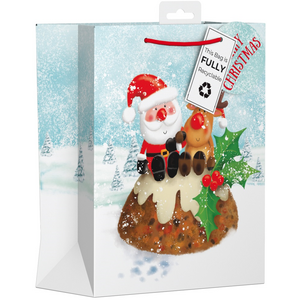 Pack of 6 Santa Pudding Medium Christmas Gift Bags