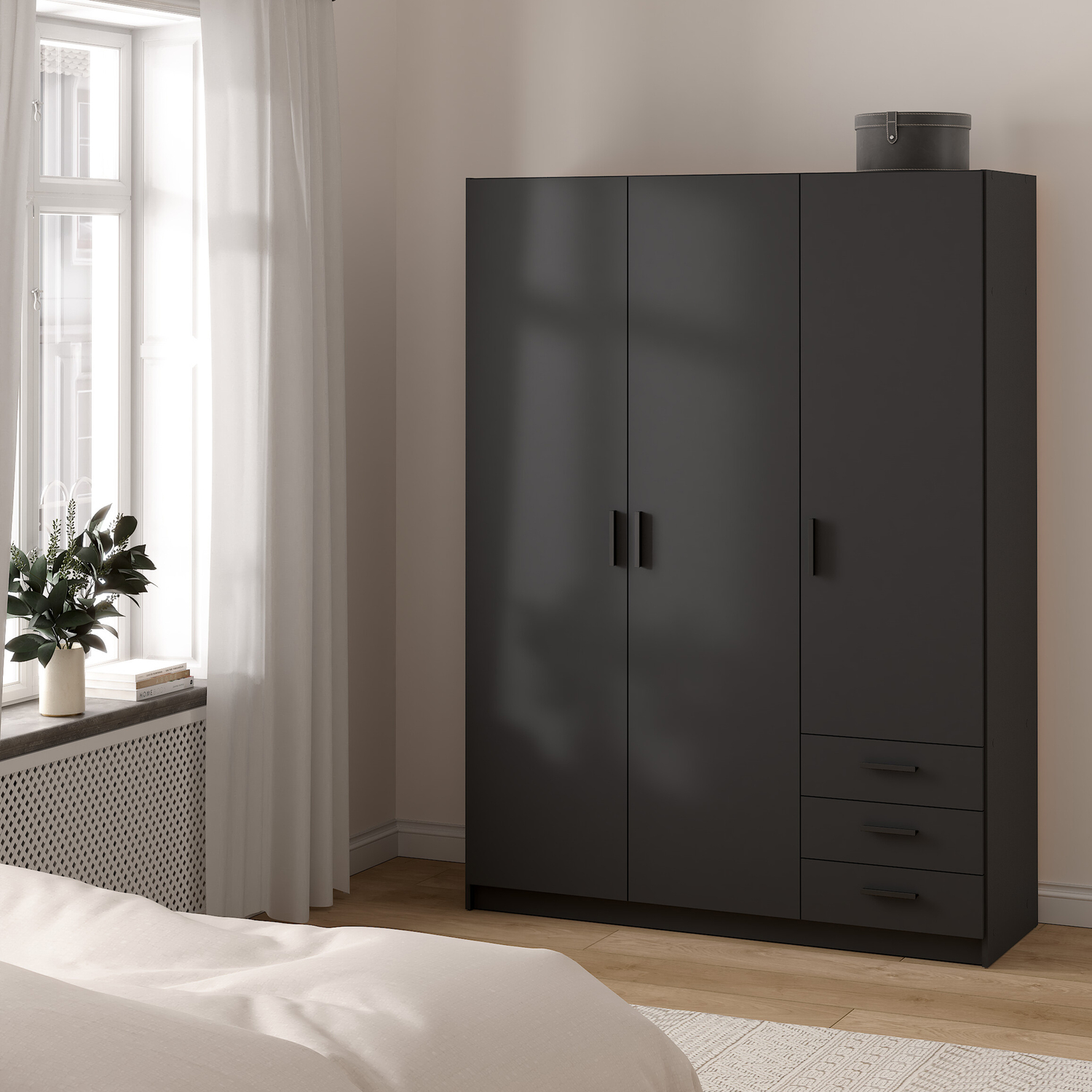 Furniture To Go Sprint Wardrobe With 3 Doors + 3 Drawers In Matt Grey - Grey