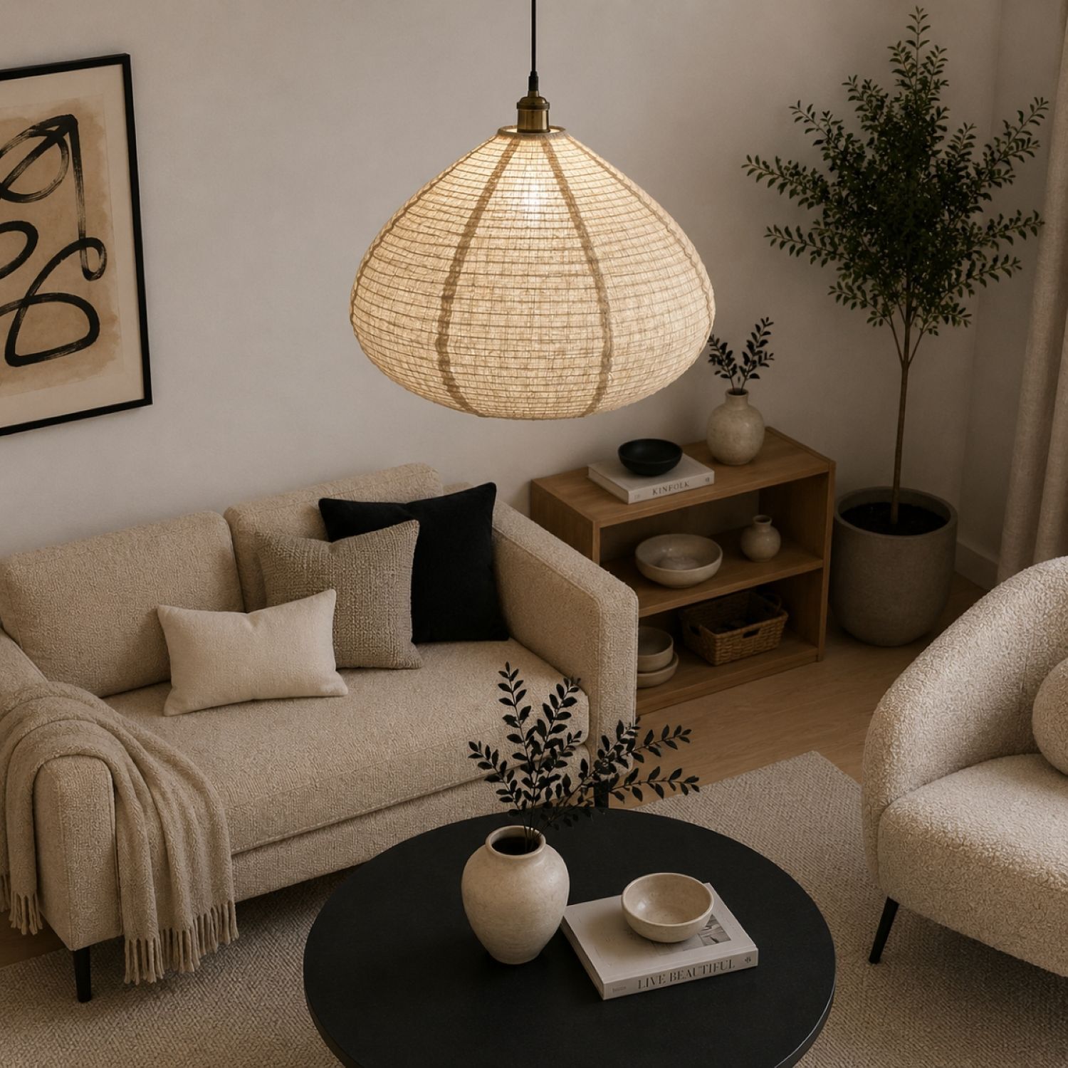 Cgc Lighting Cgc Selma Oatmeal Linen Large Bell Shape Easy Fit Handmade Lampshade - Oatmeal - Image 2