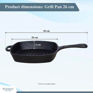 Pre-Seasoned Cast Iron Square Grill Skillet Pan 26 cm