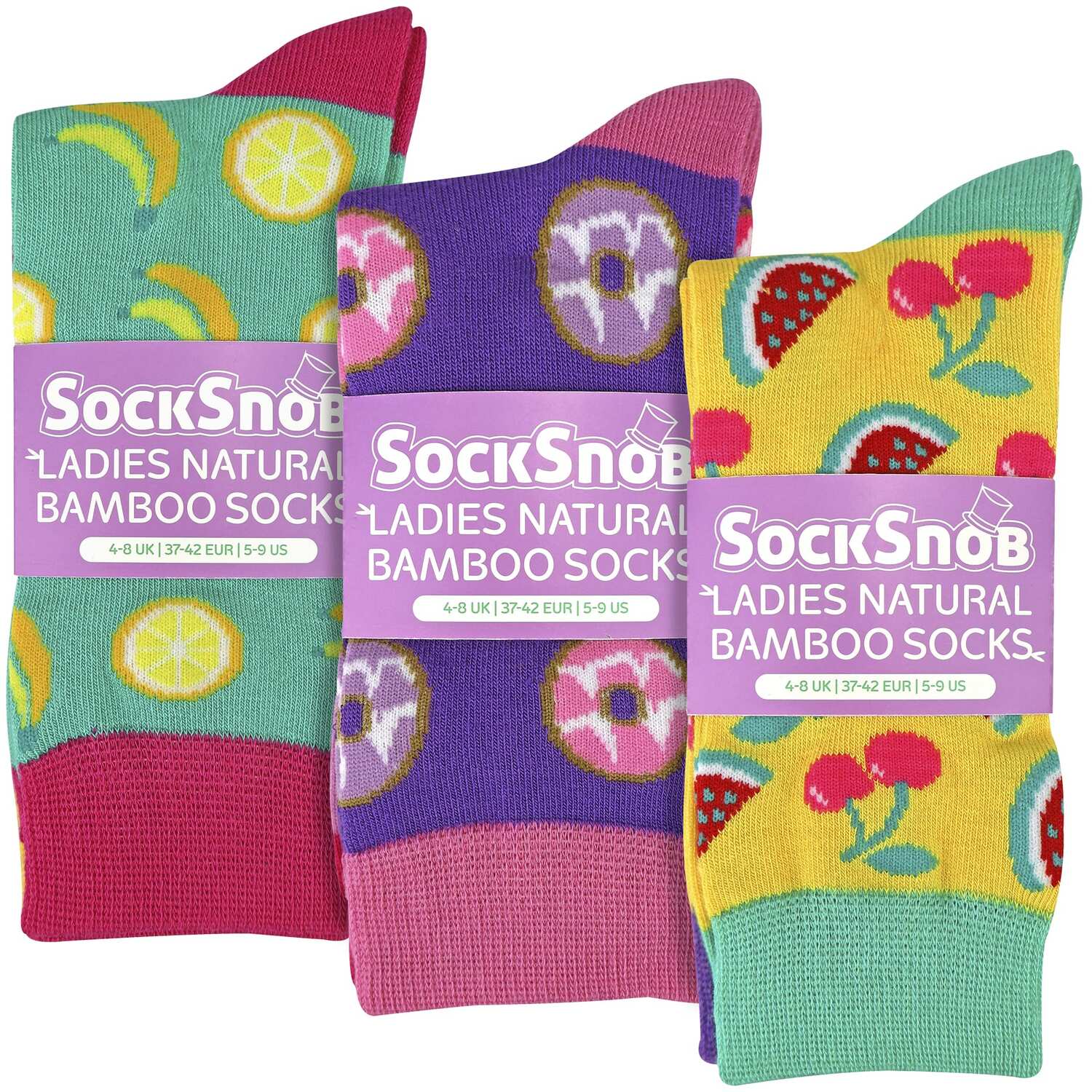 6 Pack Ladies Novelty Food Design Socks | Fun Colourful Bamboo Socks