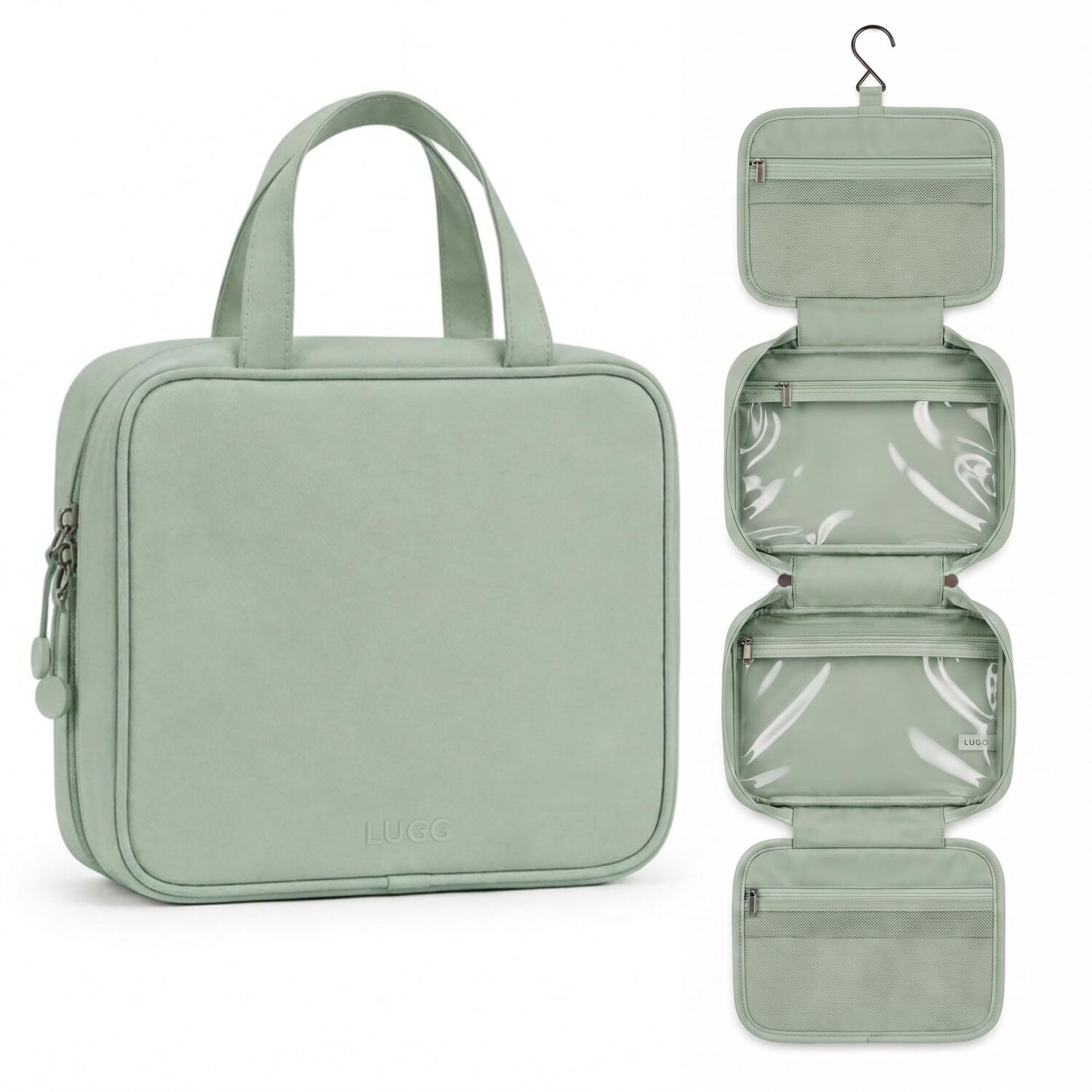 B&Q -  Waterproof Hanging Toiletry Bag With Hanging Hook Multiple Compartments 19Cm H X 8Cm W X 25Cm LSage Green - Image 4