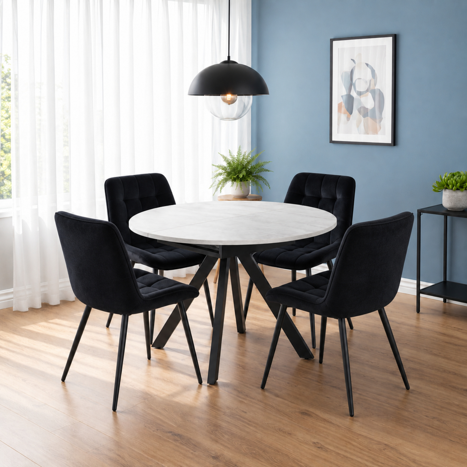 Rackhams Black Harley Extendable Dining Table With 4 Erica Chairs - Image 5