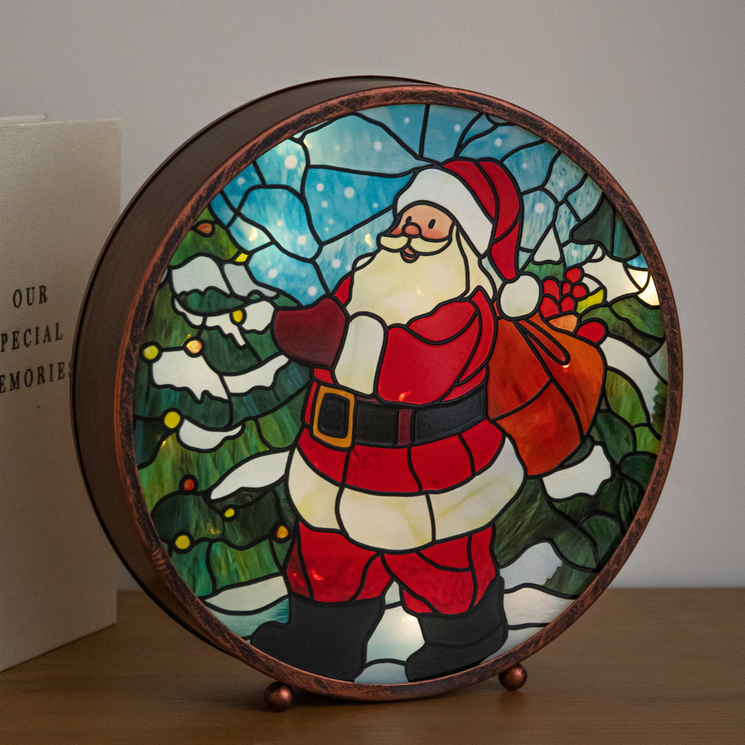 B&Q - 25Cm Usb Powered Light Up Santa Stained Glass Christmas Decoration - Image 3