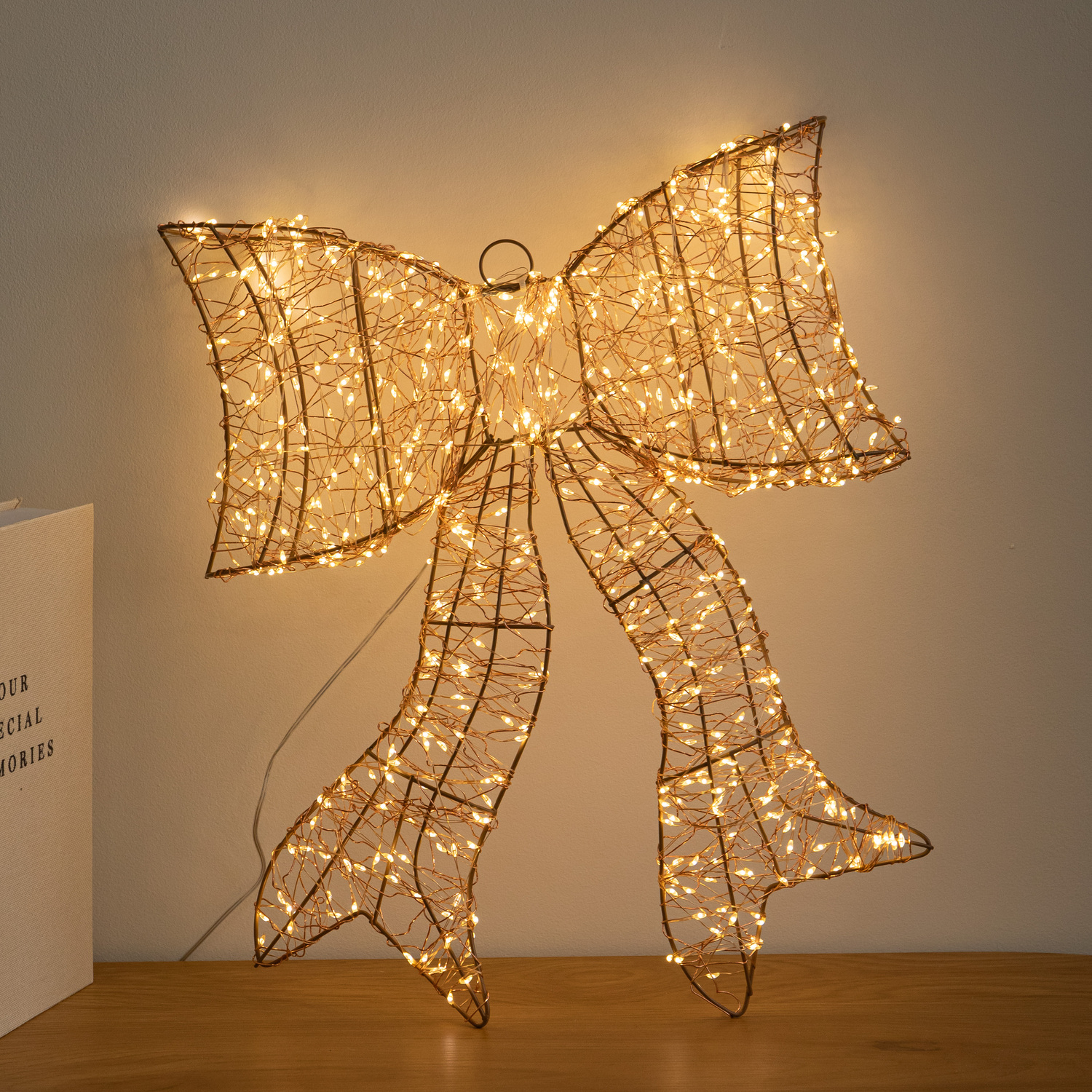 Rackhams Light/Gold/White 43Cm Up Christmas Bow With 650 Warm Leds - Image 3
