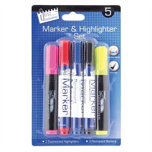 Just Stationery Marker and Highlighter Set (Pack of 5) (DC)