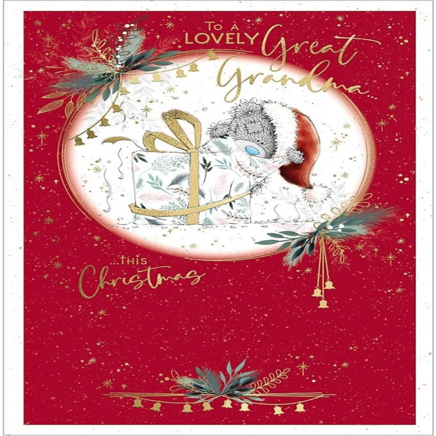 Me To You Bear Unwrapping Gift Great Grandma Christmas Card - Red