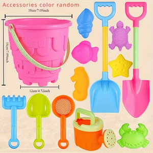 Dragodirect Kids Water & Sand Play 13-Piece Set - Pink Bucket.