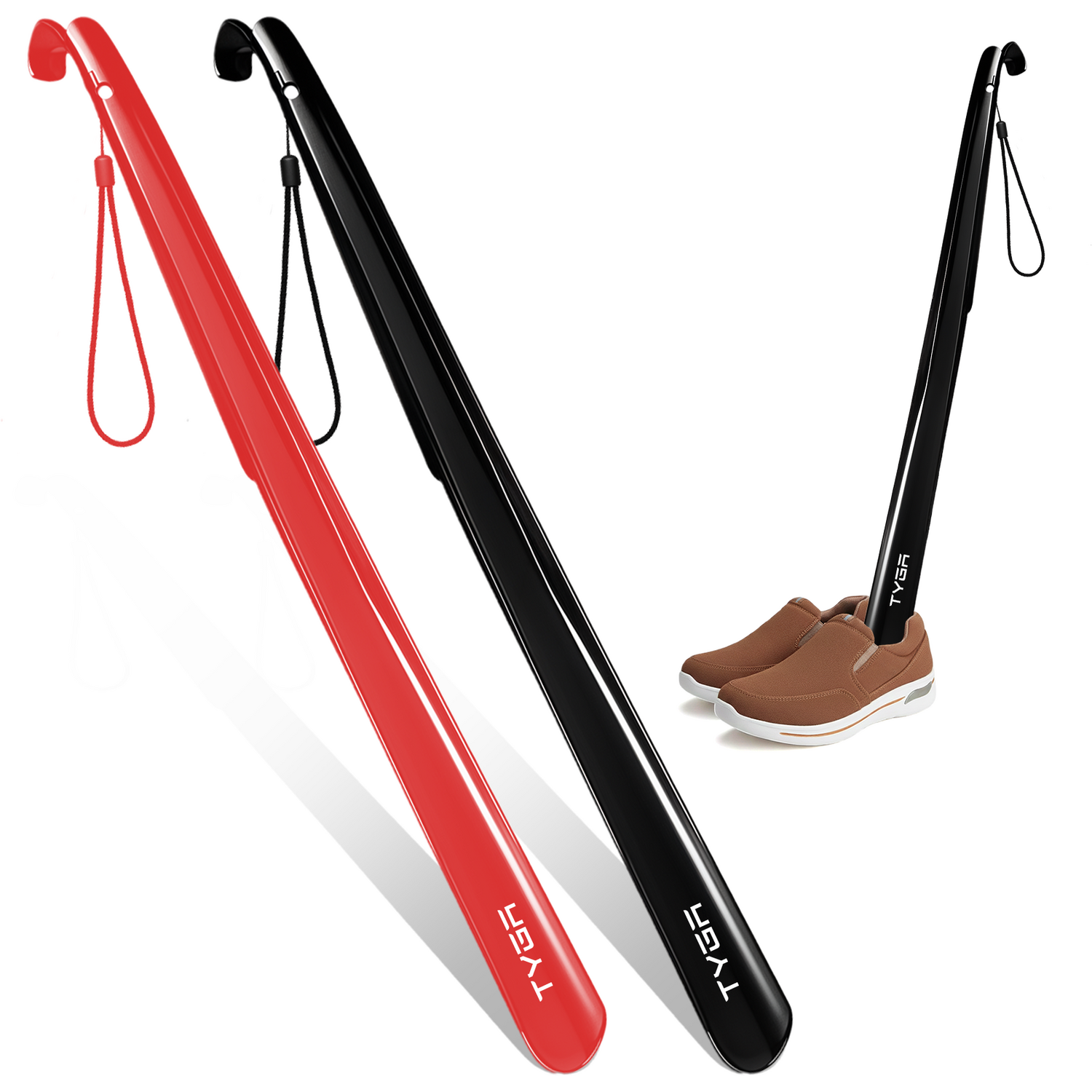 TYGA STORE Shoe Horn Extra Long Handled 23 inches, 58cm (Black 1 & Red 1) (2pk) - Image 3