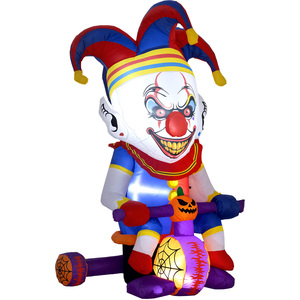 Halloween Inflatable Clown on Bicycle, 3 LED Lights