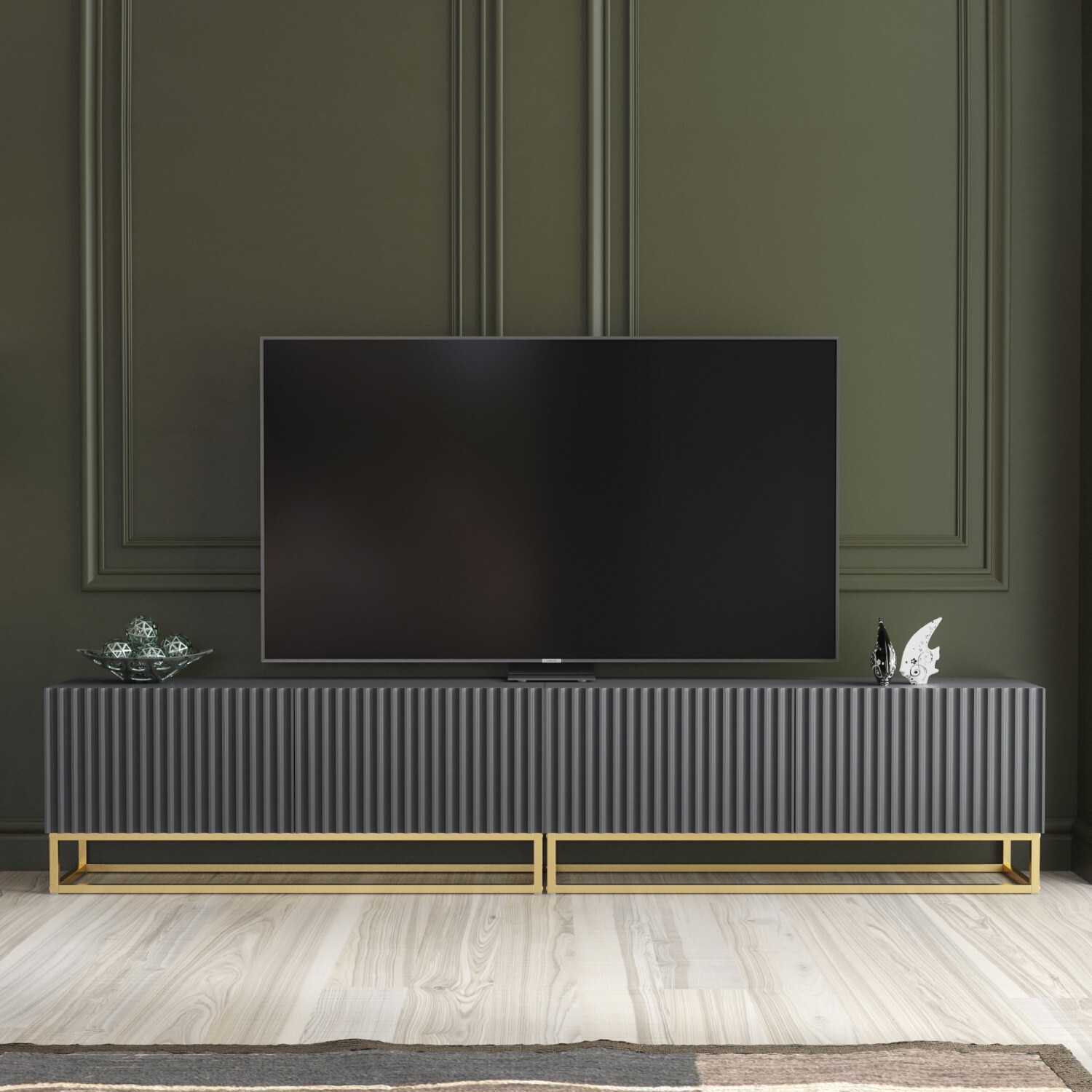 Mex Furniture Ltd Ripple Duo Tv Unit C - Dark Grey With Fluted Doors