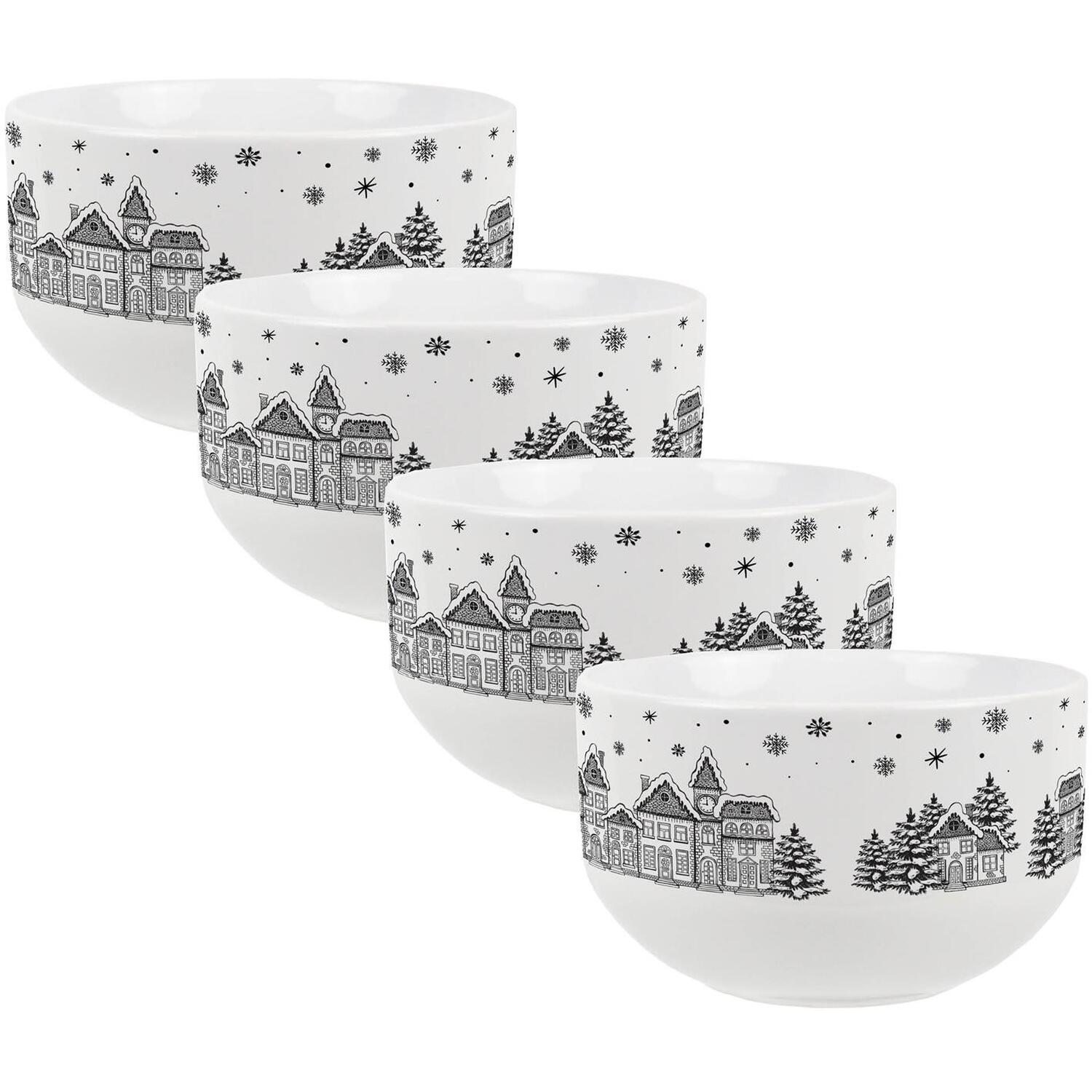 Christmas Village Ceramic Bowls - Xmas Treats/Desserts Tableware Gifts, 4pk - Image 2
