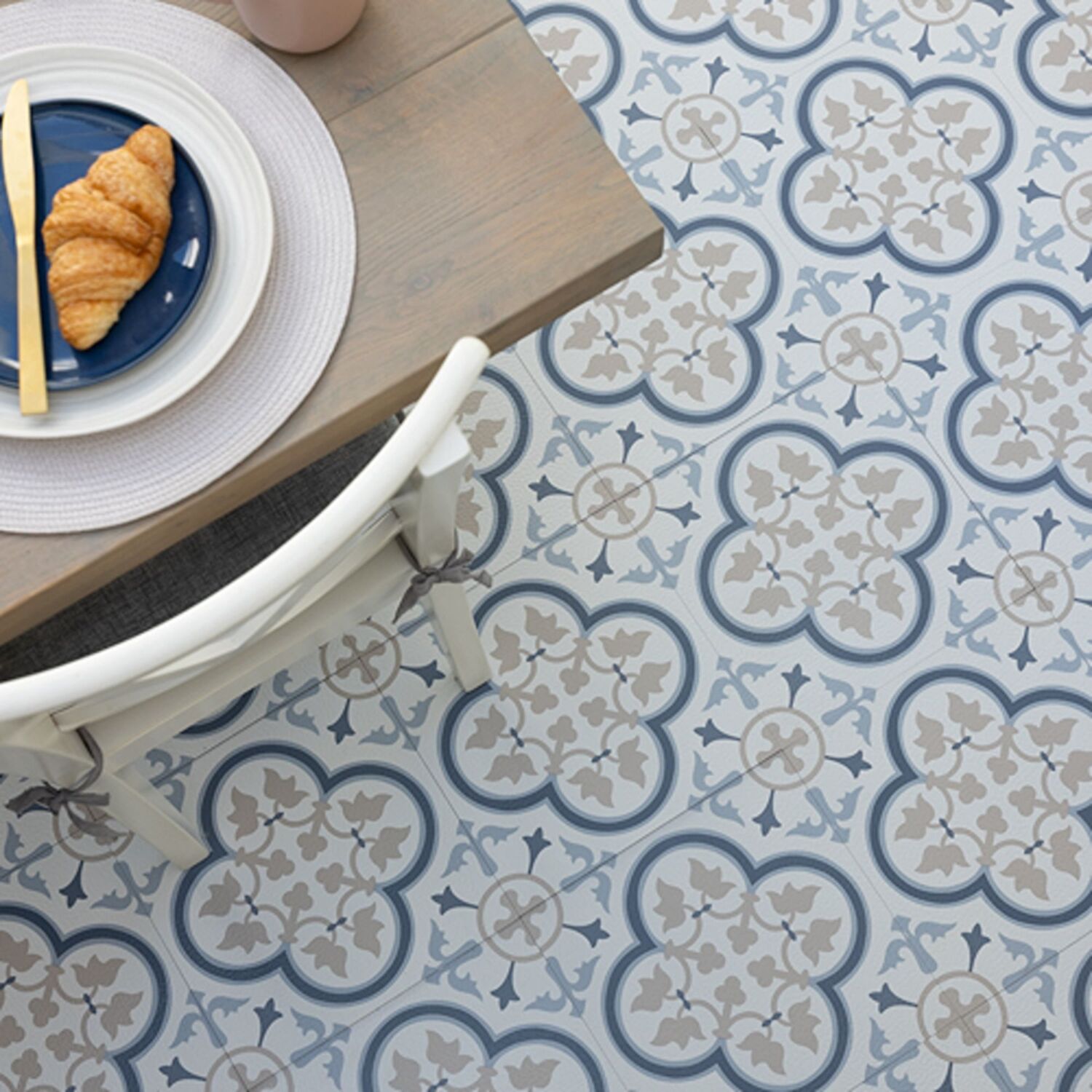 Fine Decor Floor Pops Remy Blue Self-Adhesive Vinyl Floor Tiles - Blue