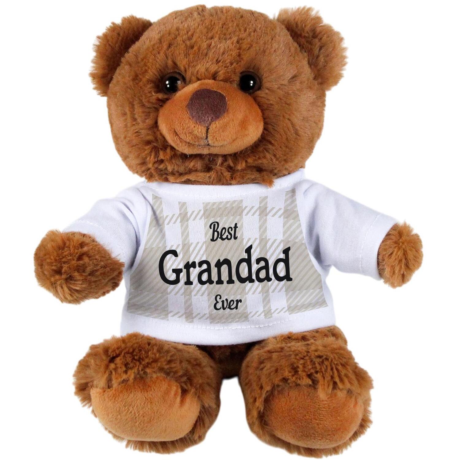 Purely Home Best Grandad Ever Tartan Teddy Bear With T-Shirt - Dark Brown