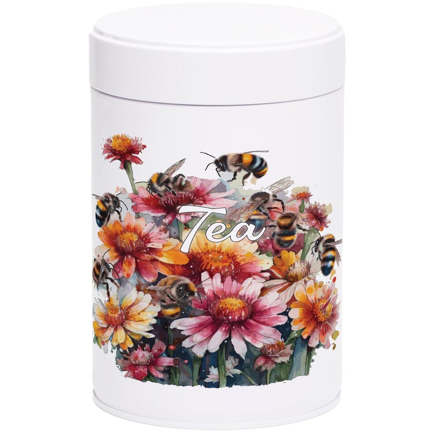 Flowers & Bees Tea Canister - Metal Screw Top 750ml Kitchen Storage Gift - Image 2