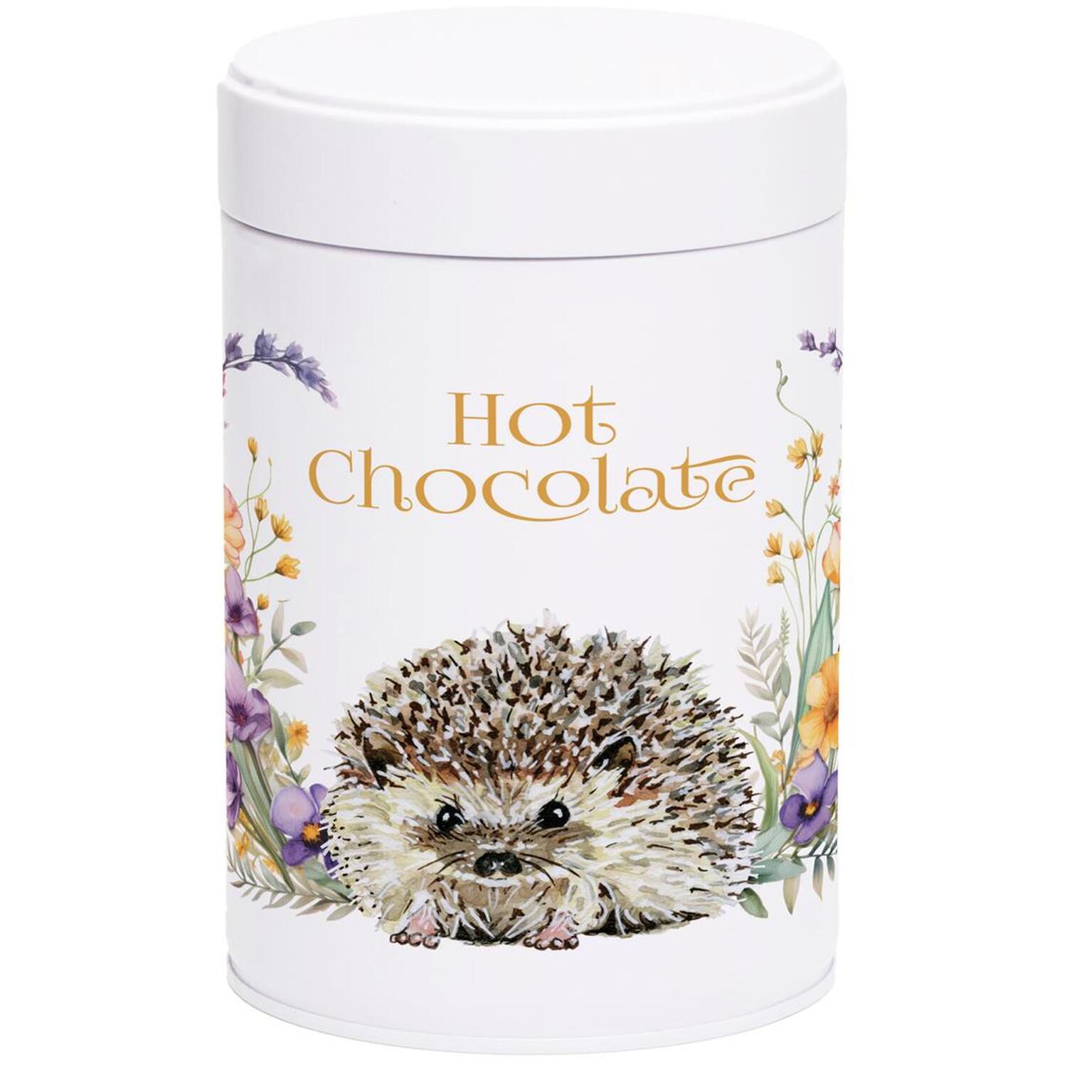 Floral Hedgehog Hot Chocolate Canister - Metal Screw Top Kitchen Storage Tin - Image 2